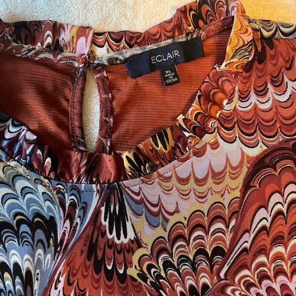 Eclair Long Sleeve Top, Sheer Layered Material. Earthy Boho Pattern, Women’s XL - Picture 3 of 9